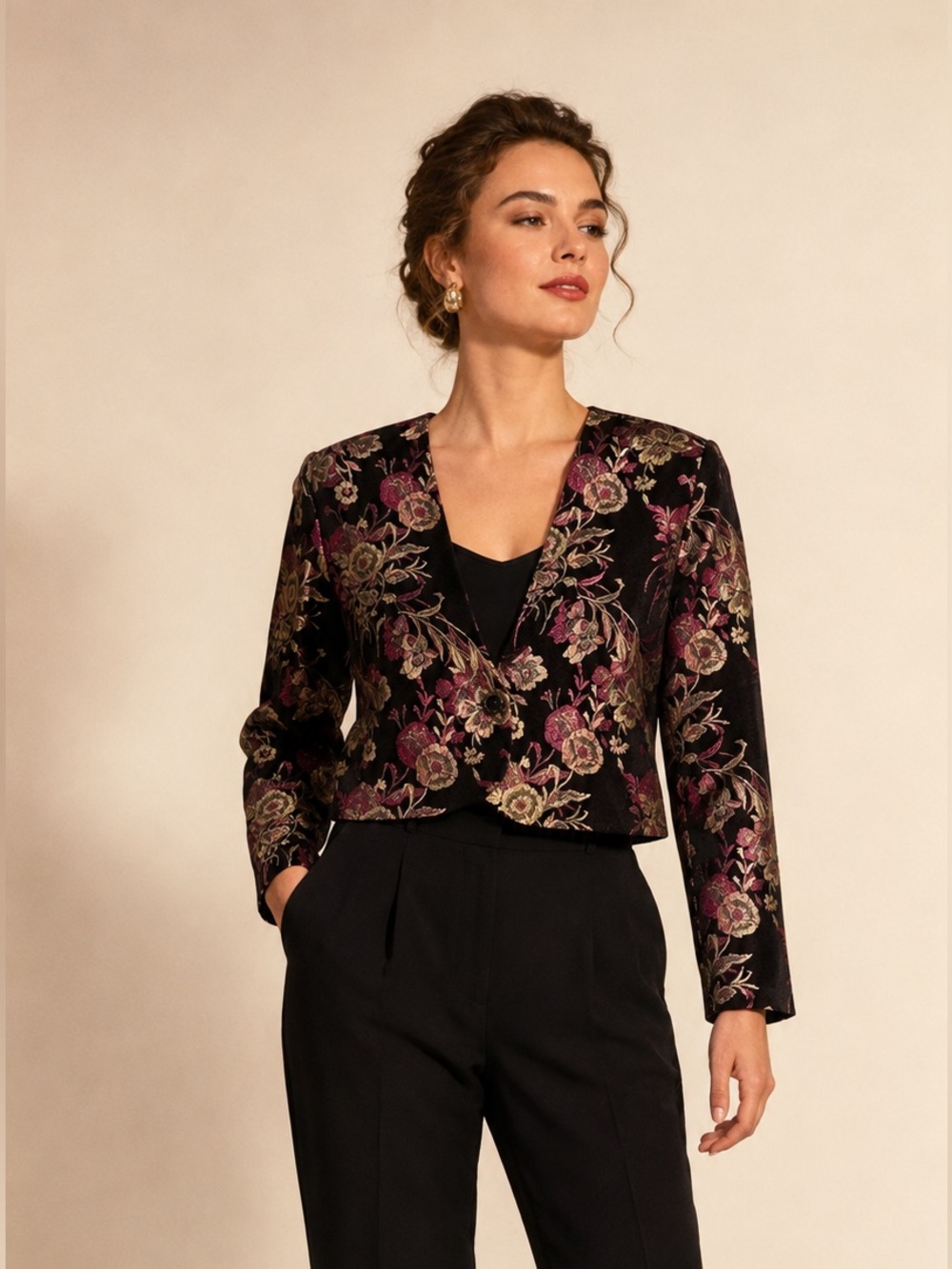 Vintage Ellen D Floral Tapestry Brocade Jacket Size Large Metallic Made in USA